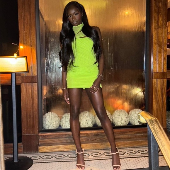 HOUSE of CB Neon Adrie Gathered Ruched Corset Mini Cut-out Dress size XS - Picture 2 of 9